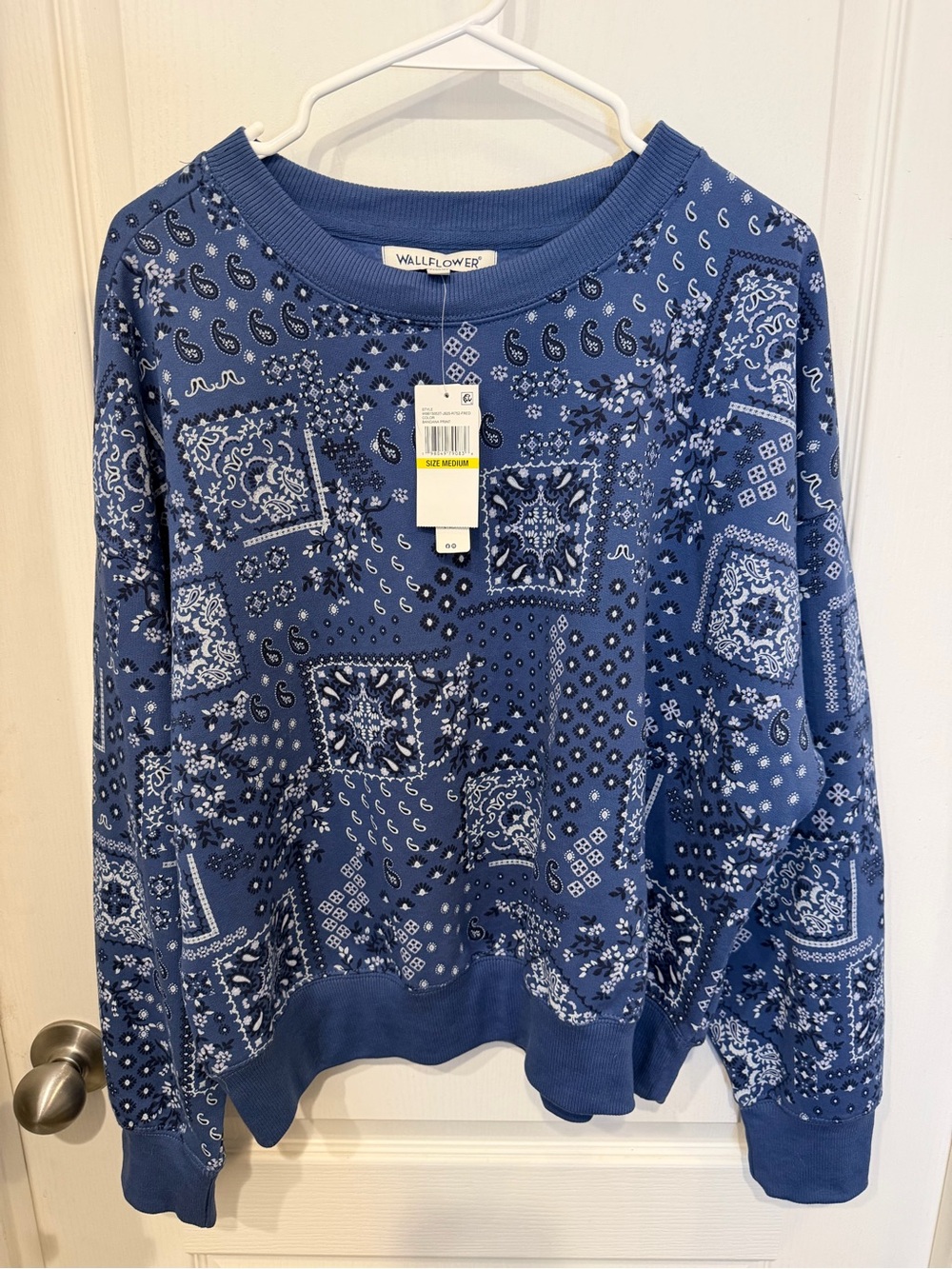 Wallflower Blue Patchwork Bandana Crewneck Sweater